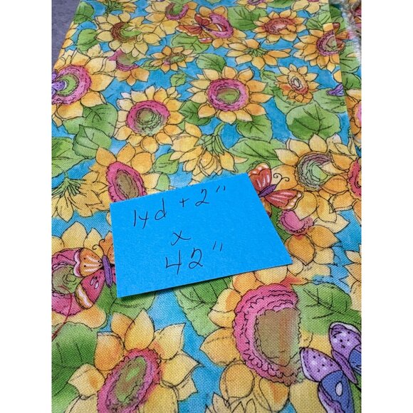Colorful Sunflower & Butterfly Pattern Cotton Fabric 19 " x 42" By Sue Zipkin - Picture 4 of 5